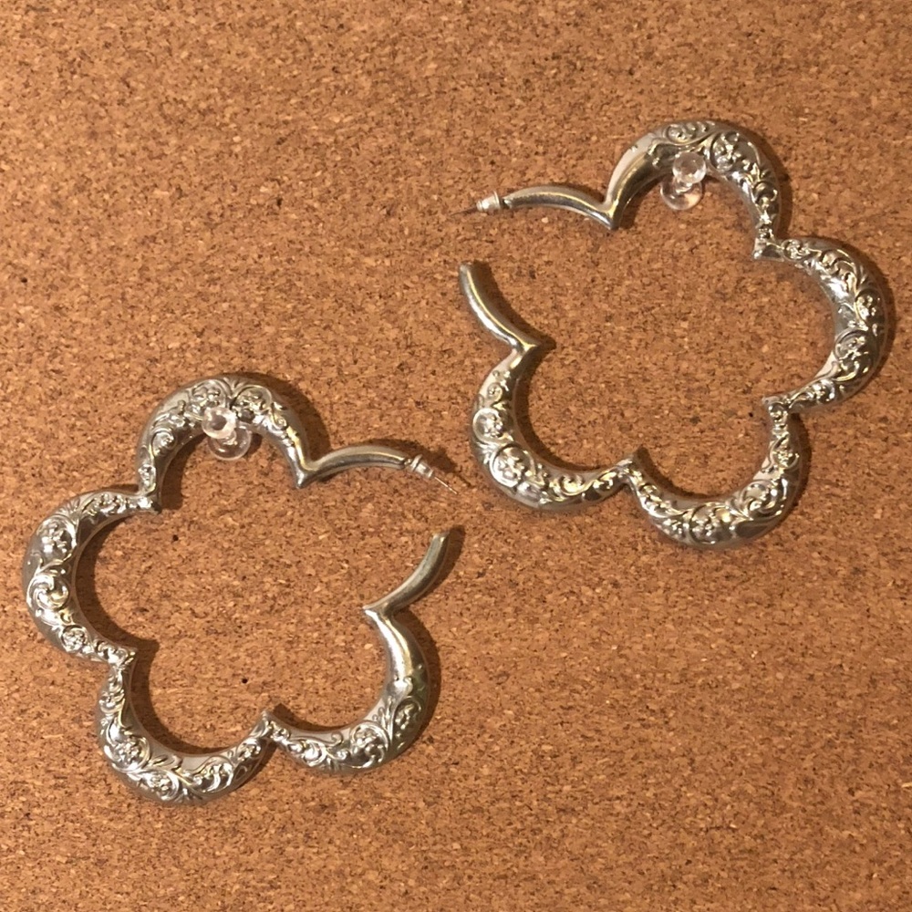 Large silver flower earrings